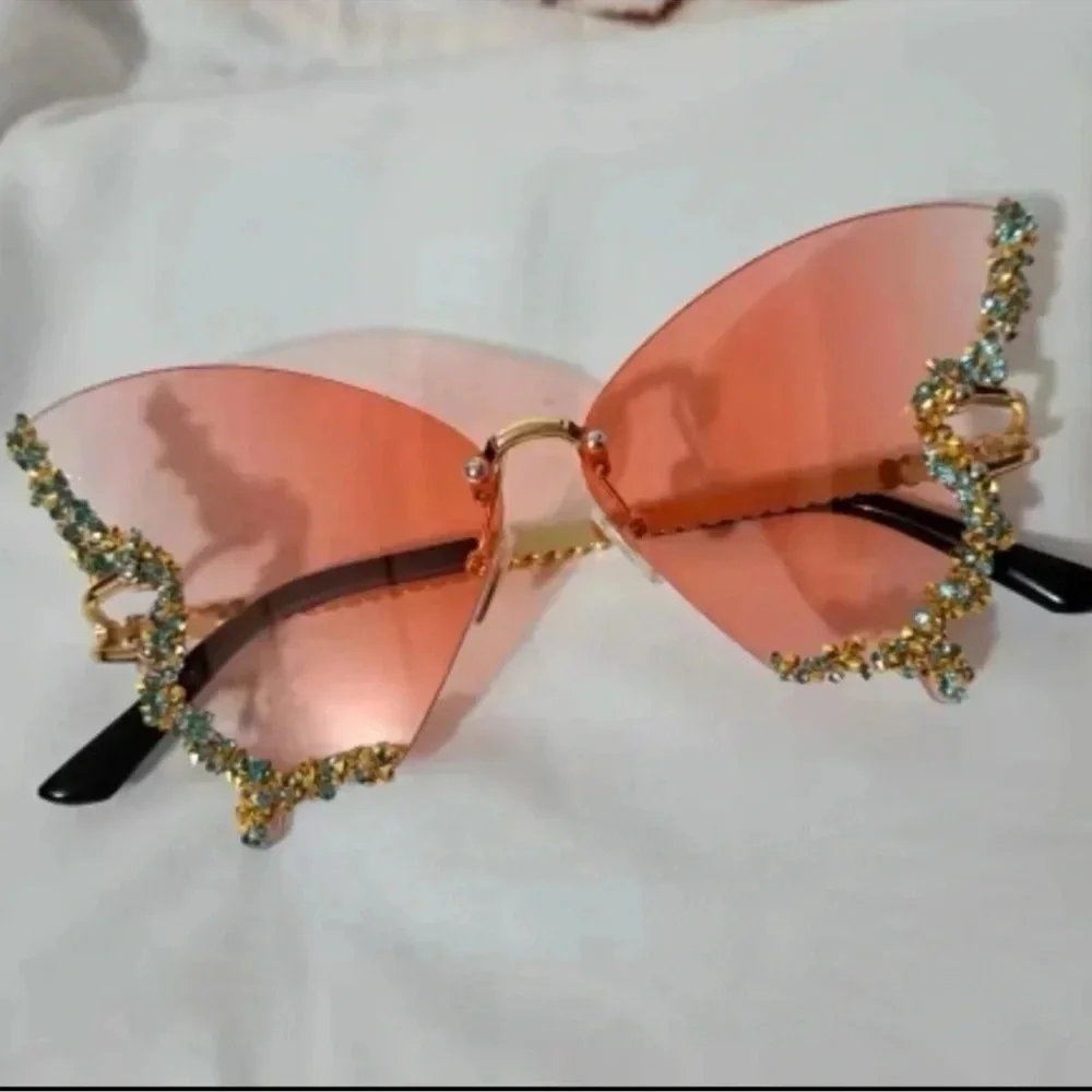 Pink Butterfly Crystal Sunglasses - Picture 2 of 7